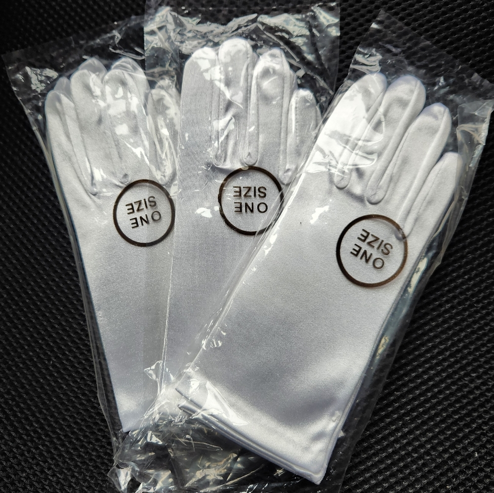 3 Pair Girls Short White Satin Gloves Flower Girl First Communion Dance Costume